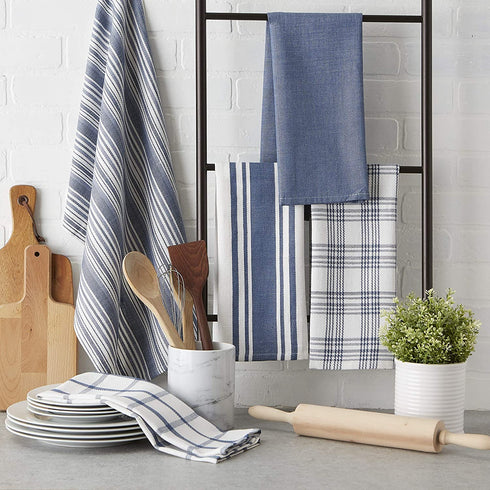 DII Assorted Woven, Kitchen Dishtowel Set, 18x28, Stone Blue, 5 Piece