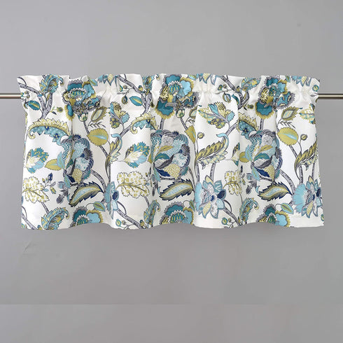 DriftAway Layla Classic America Style Floral Leaves Room Darkening Window Curtain Valance Rod Pocket Single 52 Inch by 18 Inch Plus 2 Inch Header Teal Gray