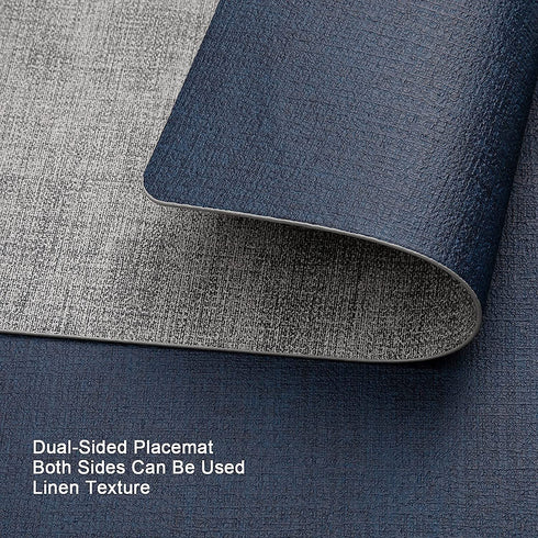 Myir JUN Placemats Washable, Place Mats Faux Leather Double Side , Placemat Easy to Clean Heat Resistant, Table Mat Waterproof Stain Resistant Wipeable , Anti-Slip Table Mats Set of 4 (Grey/Blue)