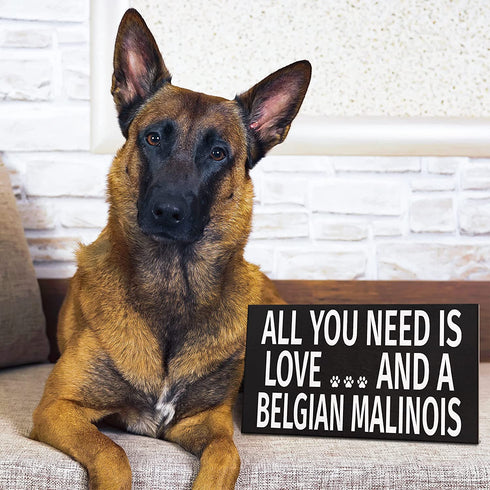 JennyGems Belgian Malinois Sign, All You Need Is Love and a Belgian Malinois, Wood Sign, 9.5x5.5 Inches, Belgian Malinois Mom, Belgian Malinois Gifts, Belgian Malinois Decor, American Made