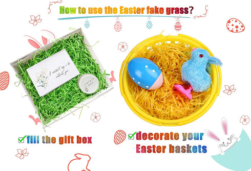 15 PCS Easter Baskets Small with Handles for Kids Egg Hunting-70g Easter Grass Stuffers for Spring Party Crafts Supplies Accessories Decorations Party Favors