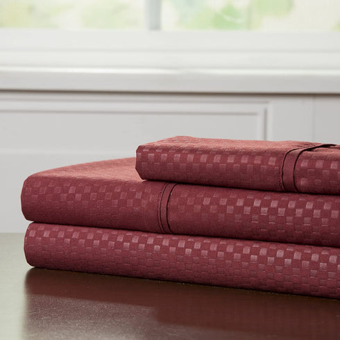 Brushed Microfiber Sheets Set- 3 Piece Hypoallergenic Bed Linens with Deep Pocket Fitted Sheet and Embossed Design by Lavish Home (Burgundy, Twin)