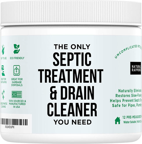 Drain and Septic Tank Cleaner Treatment - Natural Rapport - Professional Strength Holding Tank & Drain Cleaner For Home and RV (Liquid & Packets) (12 Count)