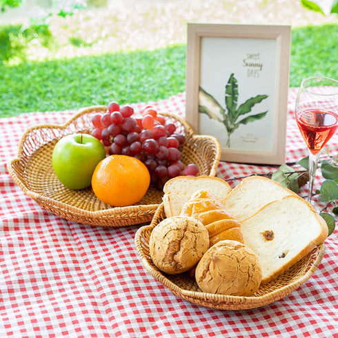 Fruit And Vegetable Storage Round Wicker Baskets Rattan For Serving Potatoes Onions Bread Decor Basket Stackable Set 2 Fruit Holder For Kitchen Countertop Organizing Bathroom Toys Craft (Honey Brown)