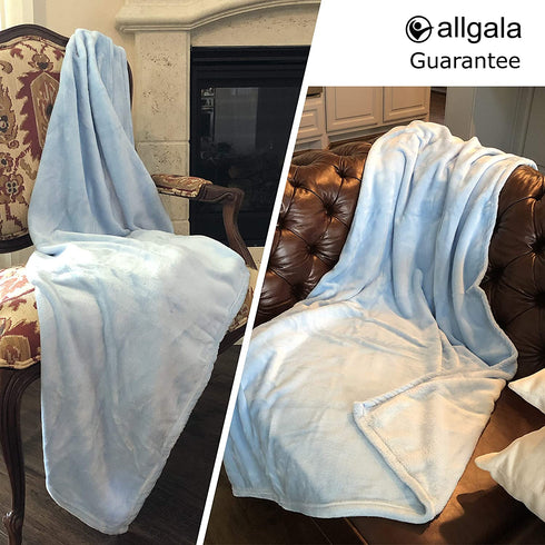Allgala 60x45 Super Soft Flannel Plush Light Weight Throw Blanket-Light Blue-BLK82310