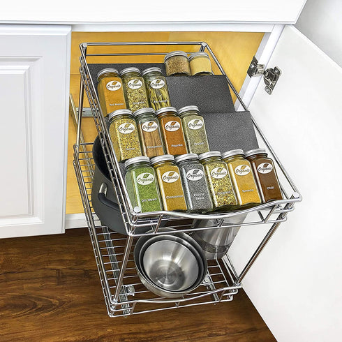 Lynk Professional Spice Rack Tray - Heavy Gauge Steel 4 Tier Drawer Organizer for Kitchen Cabinets, Silver Metallic, Medium, 10-1/4"/Medium (430411DS)