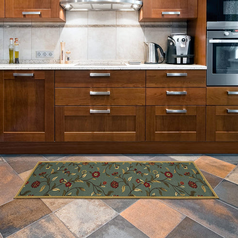 Ottomanson Ottohome Collection Contemporary Leaves Design Rubberback Runner Rug, 20" x 59", Seafoam