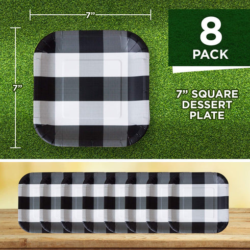 Havercamp Black and White Party Bundle | Dinner & Dessert Plates, Luncheon Napkins | Great for Lumberjack Themed Events, Rustic Birthday Party, Family Picnic
