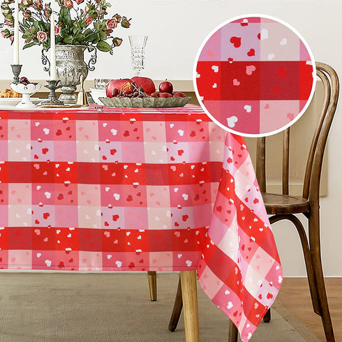 LUSHVIDA Valentine's Day Checkered Rectangle Table Cloth- Love Heart Patterned Washable Microfiber Tablecloth Decorative Table Covers for Wedding Holiday Party Kitchen Dinning, 150 GSM, 60 x 84 inch
