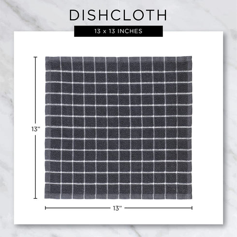 DII Assorted Woven Kitchen Set, Dishtowel, 18x28; Dishcloth, 13x13, Black, 5 Piece