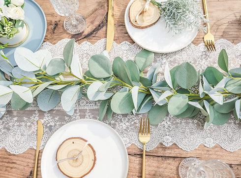 TOPHOUSE 6.5ft Artificial Lambs Ear Eucalyptus Garland 2 Pack Eucalyptus Greenery Garland for Wedding Centerpiece Mantle Table Party Home Farmhouse Decor
