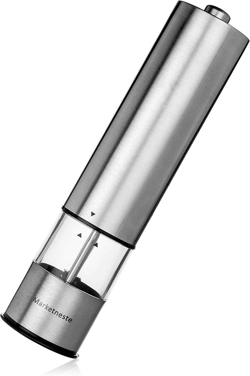 Pepper Grinder with Light - Battery Operated Pepper or Salt Mill - Stainless Steel - Easy Grip - Easy to Use - Sleek Modern Design