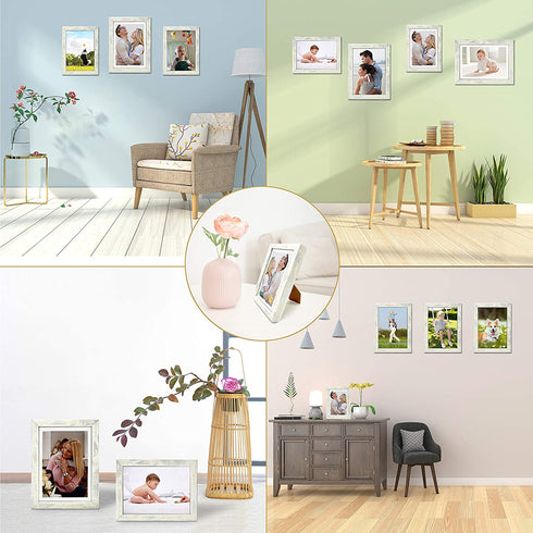 Alkerman 4x6 Picture Frames ?pack of 2?,Display Pictures 3.5x5 with Mat or 4x6 Without Mat, Rustic White Wood Pattern High Definition Glass for Table Top Display and Wall Mounting Photo Frame