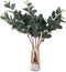 Eucalyptus Leaves Green Branches 5 Pcs Faux Stems Greenery Artificial Eucalyptus Plants Home Decor Long Oval Eucalyptus with Little Berry for Floral Arrangement Vase Bouquet Decor - Gray