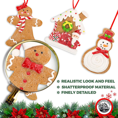 Gingerbread Christmas Ornaments - Man Boy Girl Gingerbread House Snowman Cookie Rustic Christmas Decorations Set of 4 - Claydough Christmas Tree Decorations - Christmas Tree Ornaments with Gift Box