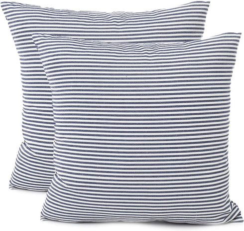Throw Pillow Covers 24x24 - Decorative Pillows for Couch Set of 2 Rustic Linen Striped Lumbar Cushion Cover Soft Large Pillowcase for Bedding Decor, Sofa, Outdoor Farmhouse Home Navy Blue