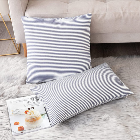 Throw Pillow Covers 24x24 - Decorative Pillows for Couch Set of 2 Rustic Linen Striped Lumbar Cushion Cover Soft Large Pillowcase for Bedding Decor, Sofa, Outdoor Farmhouse Home Navy Blue