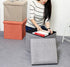 RONSTA Storage Ottoman, Foldable Cube Ottoman with Storage for Children, Foot Rest, Cloth Foot Stools and Ottomans with Memory Foam and Faux Linen Seat 12"X12"X12" (Linen-Black)