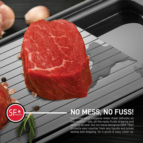 Aluminum Defrosting Drip Tray 14 x 8 In. with Net Cover and Apron, for Rapid Thawing of Frozen Meat - Premium Thawing Plate to Efficiently Defrost Frozen Food by SFmerch