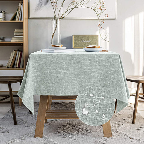 JSFLY Waterproof Cotton Linen Tablecloths Rectangle Dining Table Cloth, Wipe Clean Indoor & Outdoor Table Cover for Buffet Party and Banquets, 2 Table Mats?54"x70"? Greyish Green