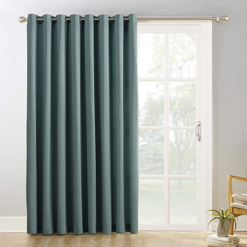Sun Zero Easton Extra-Wide Blackout Sliding Patio Door Curtain Panel with Pull Wand, 100" x 84", Mineral (Single Panel)