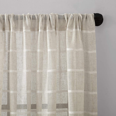 Clean Window Twill Stripe Allergy/Pet Friendly Anti-Dust Sheer Curtain Panel, 52" x 95", White/Linen