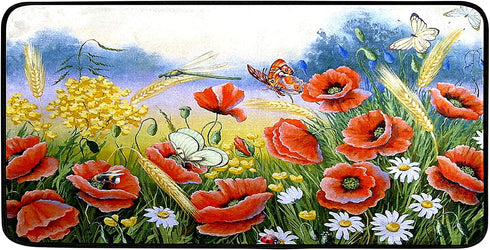 Spring Poppy Kitchen Rug Sunflower Daisy Butterfly Kitchen Mat Chamomile Bee Floral Leaves Floor Mat Non Slip Area Rugs for Home Decor 39" X 20"