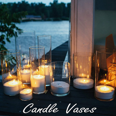 CYS Excel Glass Cylinder Vase (H:14" D:5") | Multiple Size Choices Glass Flower Vase Centerpieces | Hurricane Floating Candle Holder Vase