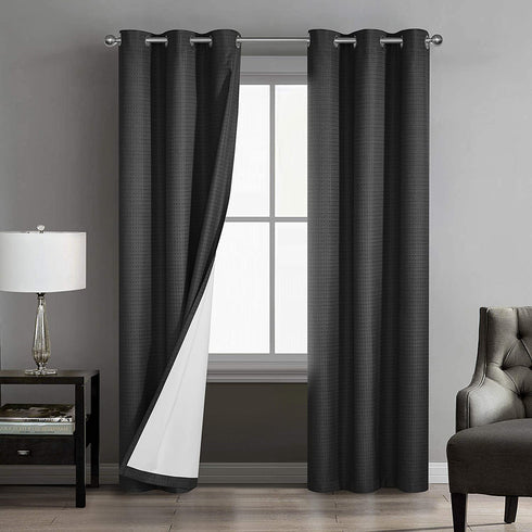 Sunclipse Foley Solid Darkening Grommet Window Curtain Drapes for Bedroom/Living Room/Kitchen/Bathroom, Light and Noise Reducing Thermal Insulated (2 Panels, Each 42 W x 63, or 84 L), Black