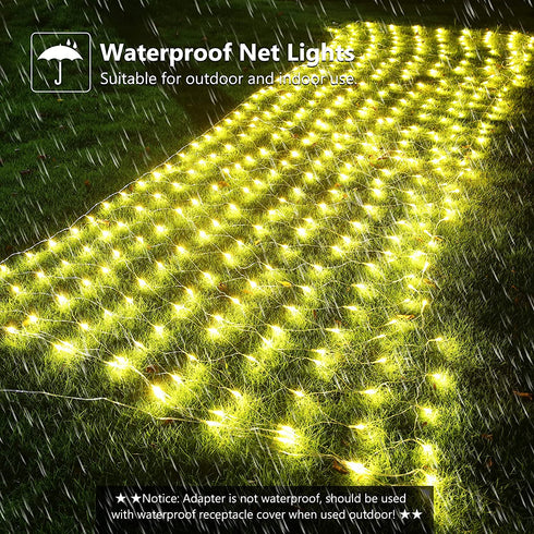 LED Net Lights Outdoor, 12ft x 5ft 360 LED Indoor Fairy Mesh Lights, 8 Modes Clear Wire Connectable Bush Netting Lights for Trees, Bushes, Wedding, Garden, Mall Hotel Decorations (Warm White)