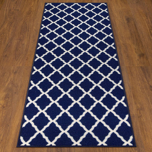 Ottomanson Glamour Collection Non-slip Trellis Design Runner Rug, 2'2" x 6', Navy