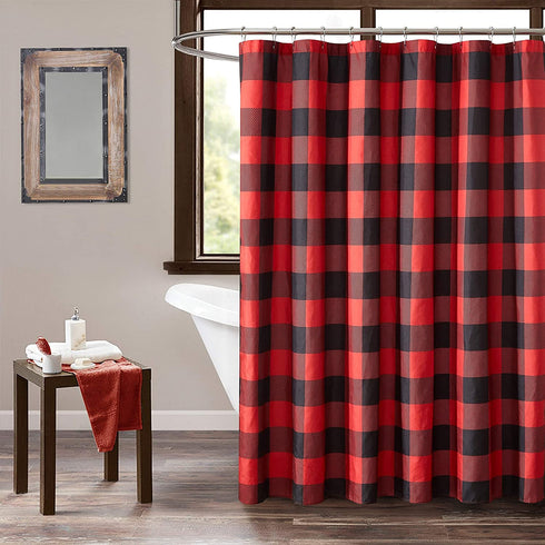 Home Spun Holiday Buffalo Check Shower Curtain, Red and Black