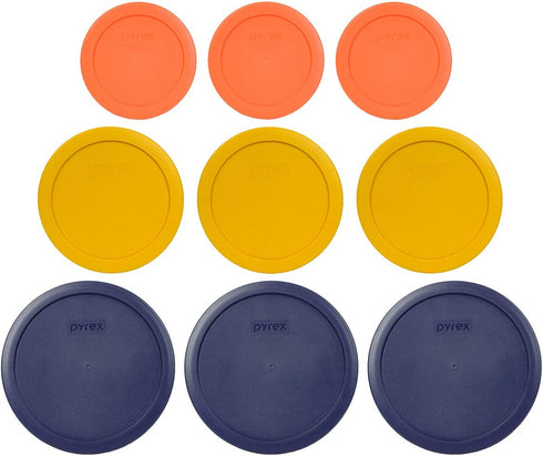 Pyrex (3) 7402-PC 6/7 Cup Blue (3) 7201-PC 4 Cup Butter Yellow (3) 7200-PC 2 Cup Orange Replacement Food Storage Lids