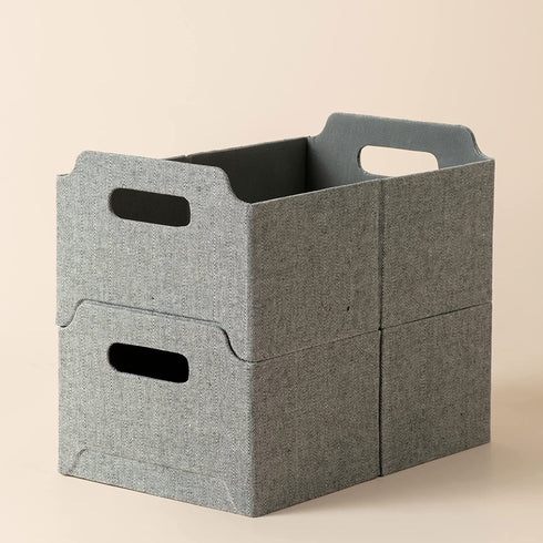 LA JOLIE MUSE Foldable Storage Baskets for Shelves, Stackable Rectangle Basket Set of 2 for Toys Makeup Books Closet Organizing, Modern Tweed Fabric, Grey