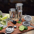 TheBarsentials Boston Shaker Set for Cocktails with 28oz and 18oz Weighted Tins, Professional Muddler and Jigger - Stainless Steel Bar Tools (4pc set)