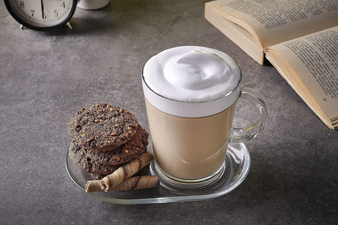 DESTALYA Coffee Mugs with Handles and Saucers Set, Clear Glass 13.52 oz Handled Cups for Hot Beverages Cold Drinks, Tea Espresso Cappuccino Hot Chocolate