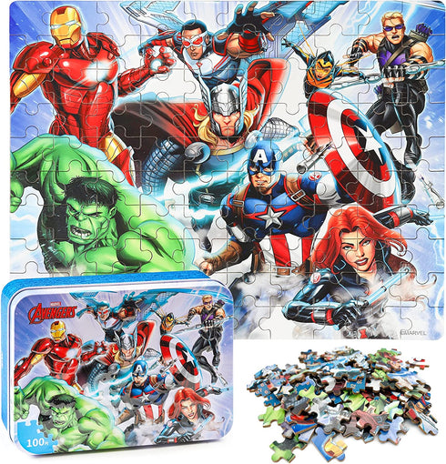 LELEMON 100 Pieces Disney Avengers Jigsaw Puzzles for Kids Ages 4-8 Superhero Puzzles Boys Girls Children Learning Educational Puzzles Portable Box Pack Toy