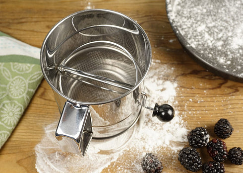 RSVP International Endurance® Stainless Steel Crank Style Flour Sifter, 5 Cup | Sift Flour & Dry Ingredients for Baking | Manual Crank | Dishwasher Safe,Silver