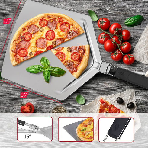 Pizza Peel 16 inch,Pizza Paddle Stainless Steel Pizza Peel Extra Large for Pasta & Pizza Tools,Metal Pizza Peels with Folding Handle
