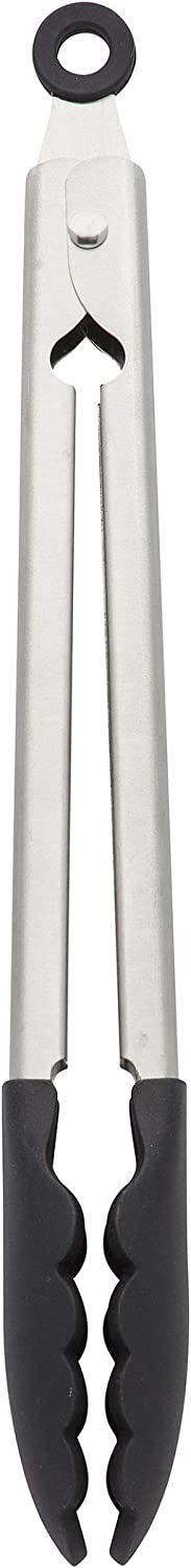 KitchenAid Silicone Tipped Stainless Steel Tongs, 10.26 Inch, Black
