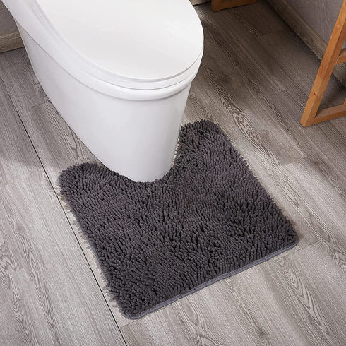 EFORPAD Curved U-Shaped Toilet Bathroom Rugs, 20 x 20 Inch, Chenille Non Slip Contoured Bath Mat Soft Absorbent Machine Washable Carpet for Bathroom Toilet, Grey