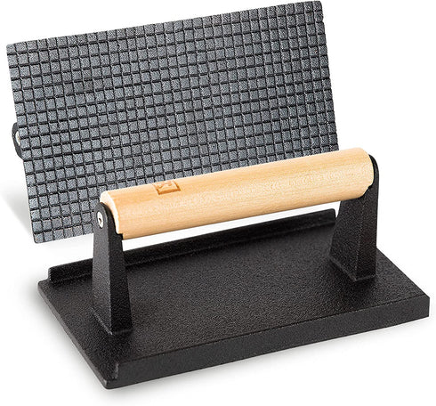 Shop Square 8 Cast Iron Grill Press, Pre-Seasoned Burger Press and Steak Weight with Cool-Touch Comfort-Grip Wood Handle - BBQ Accessories for Griddle, Outdoor Grill, Panini, Tortilla