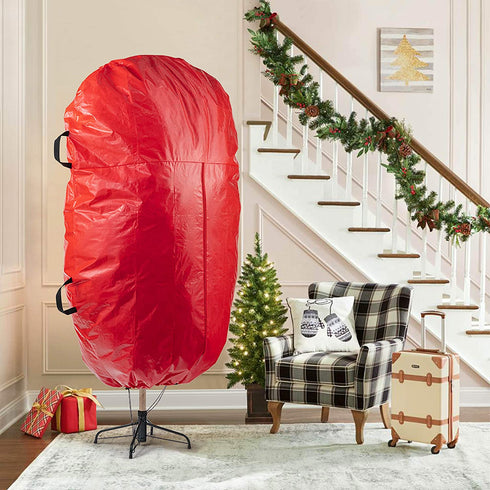 Upright Tree Storage Bag for Christmas Trees of 9ft. Tall, Tree Bag Is Tear Proof Polyethylene; Comes With Drawstring Hem, Zipper, And Carry Handles, Waterproof Material Protects From Dust & Moisture