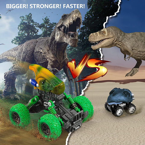 Dinosaur Toys for Kids 3-5, Monster Trucks Dino Toy for 3 Year Old Boys and Toddlers, 4 Pack Pull Back Toy Cars, Dinosaur Games with T-Rex, Birthday Gifts for Kids 3 4 5 and Up