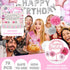 Pink Birthday Decorations - Pink Party Decorations with Happy Birthday banner, Tissue Paper Pom, Tassel Ribbon, Champagne Balloon, Birthday Party Decorations for Girls Women