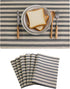 Home Brilliant Farmhouse Placemats Set of 6 Heat Resistant Dining Table Mats for Kitchen Table, 13 x 19 inches, Stripes, Grey and Beige