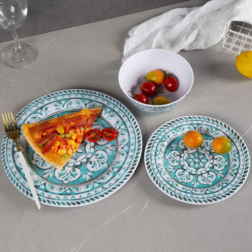 Melamine Dinnerware Set - 12pcs Dinnerware Dishes Set for Everyday Use, Dishwasher safe, Service for 4, Green