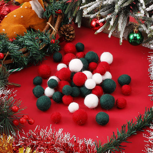 120 Pieces Christmas Felt Balls Christmas Wool Balls Green White and Red Wool Felt Pom Poms DIY Wool Felt Balls for Christmas DIY Garland, Xmas Decorations (0.8 Inch, 1 Inch, 1.2 Inch)