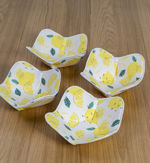 MEEBUN Collection Microwave Bowl Huggers Set Of 4, Lemon Microwave Safe Hot Bowl Holder, Multipurpose Heat Resistant Plate Hugger, Microfiber Dish Pads To Carry Soup Rice Pasta Bowls