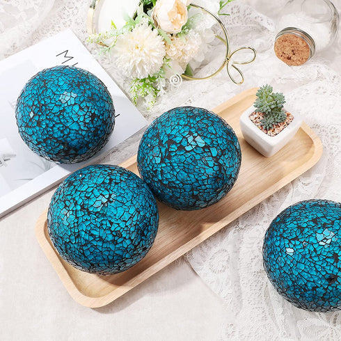 6 Pieces 4 Inch Mosaic Sphere Balls Decorative Glass Balls Decorative Orbs Table Centerpiece Balls Round Glass Ball Bowl Filler for Bowls Vases Dining Coffee Table Decor (Blue)